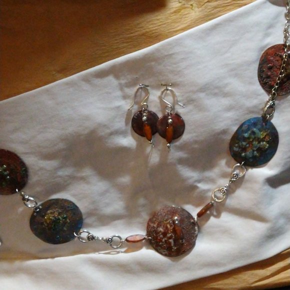 Torch Fired/Fused Glass Necklace and Earring Set - Picture 3 of 3